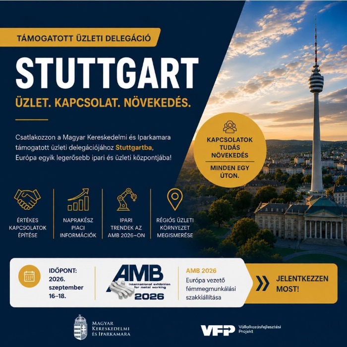 Kamarai üzleti delegáció Stuttgartba támogatott részvételi lehetőséggel 2026. szeptember 16-18.