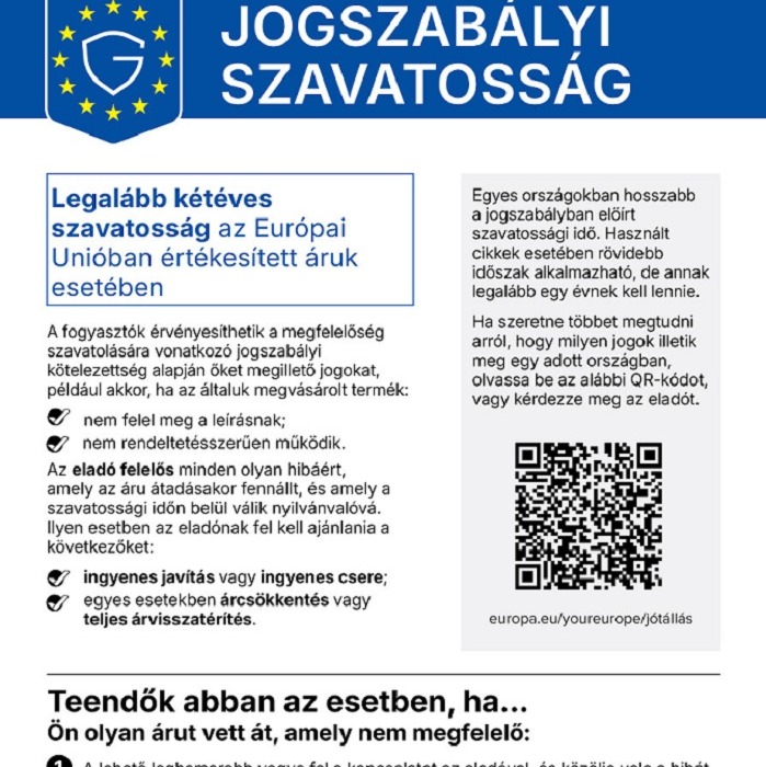 Új szavatossági tájékoztatót kell megjeleníteniük az árukat értékesítő vállalkozásoknak