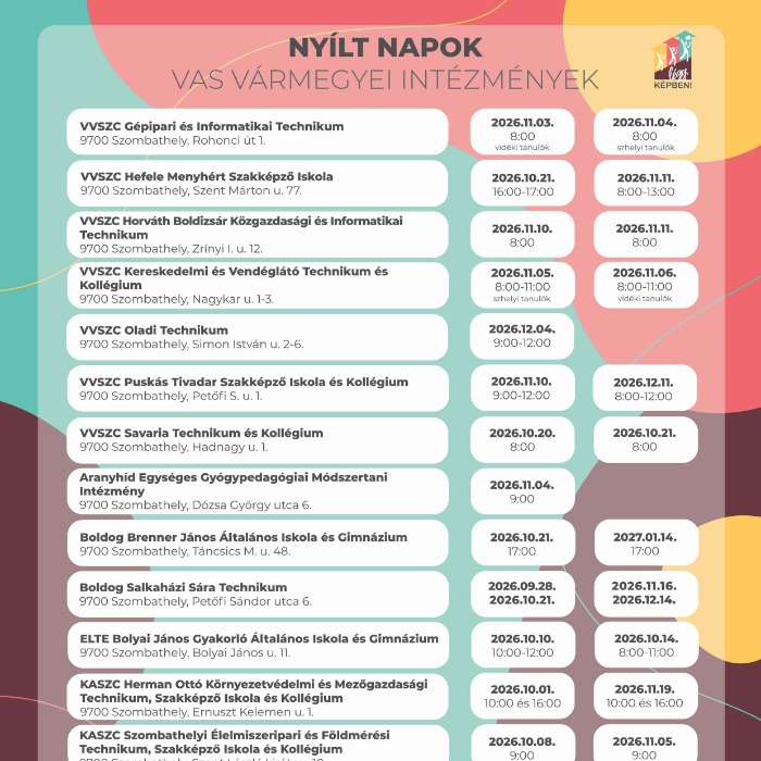 Nyílt napok a Vas vármegyei középfokú intézményekben
