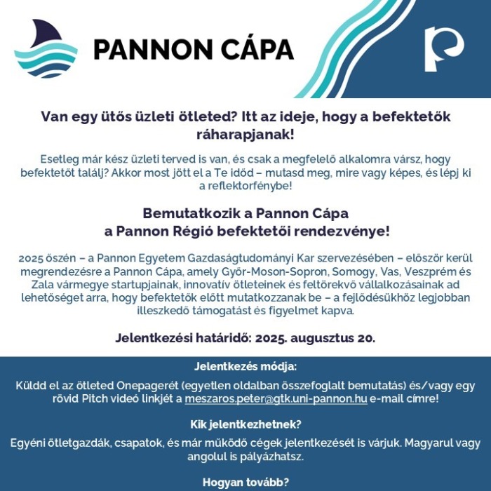 Pannon Cápa – a Pannon Régió befektetői rendezvénye
