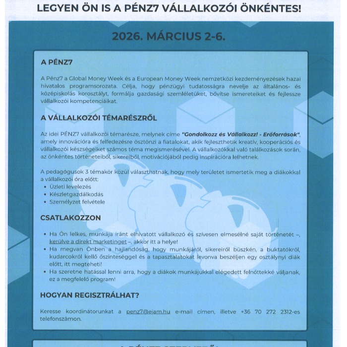 Legyen Ön is PÉNZ7 vállalkozói önkéntes!