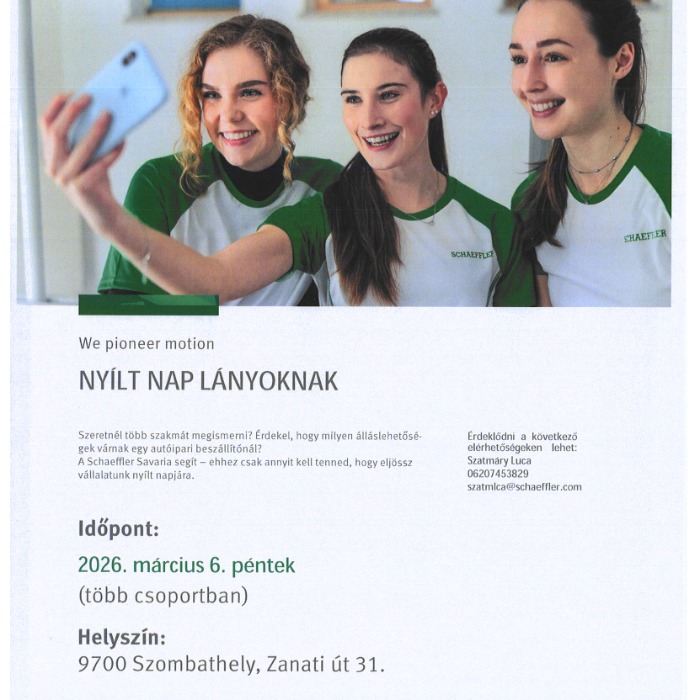 Lányos nap 2026 - a Schaeffler Savaria Kft.-ben