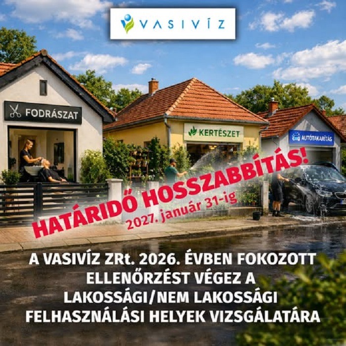 Meghosszabbította a határidőt a VASIVÍZ – január 31-ig lehet rendezni a besorolást